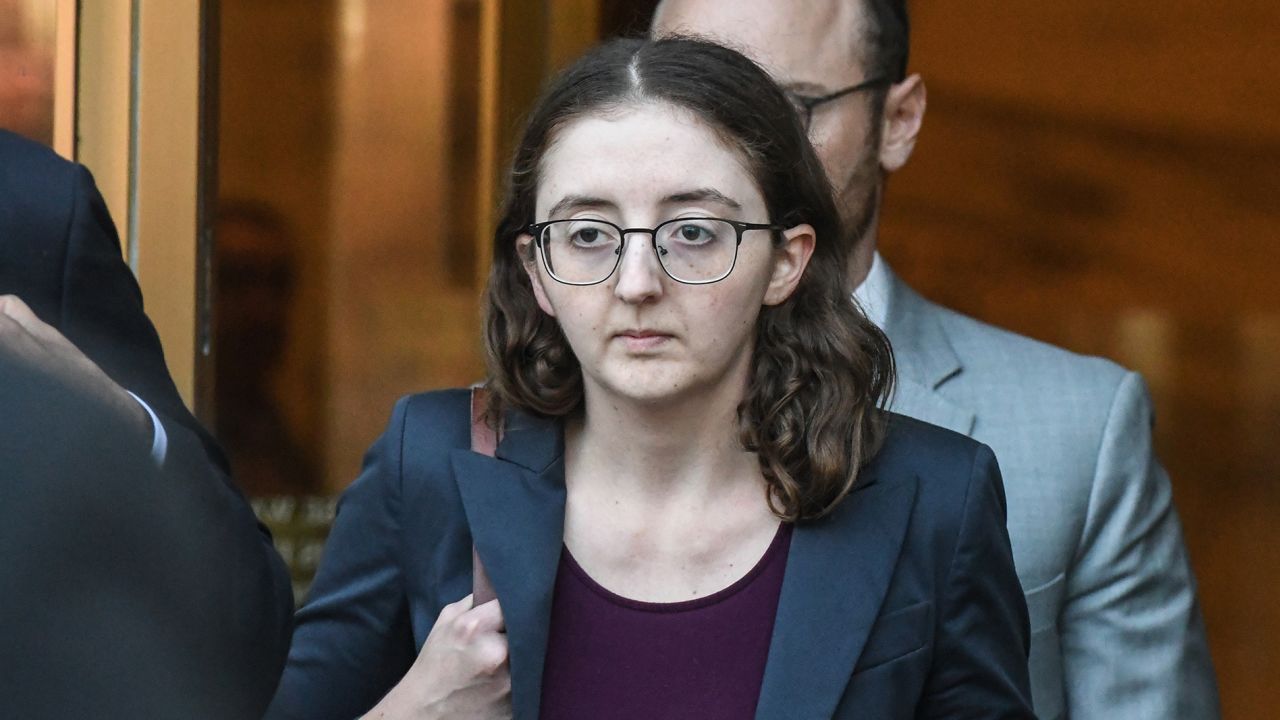 Caroline Ellison, former chief executive of Alameda Research, leaves federal court in Manhattan on Thursday.